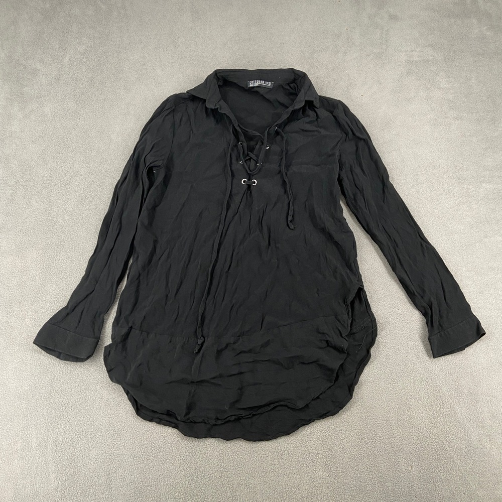 Cotton On Womens Lace Up Front Long Sleeve Tunic Blouse Black Size XS 267025